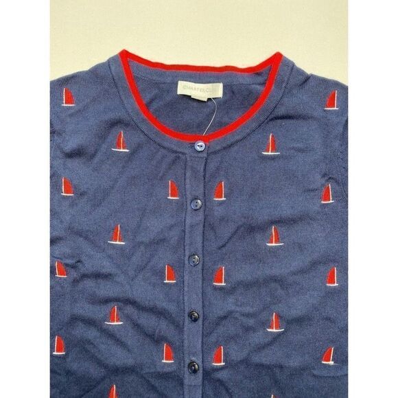 Charter Club Blue Red Sail Boat Embroidered Cardigan Sz‎ XS NEW - Picture 7 of 8